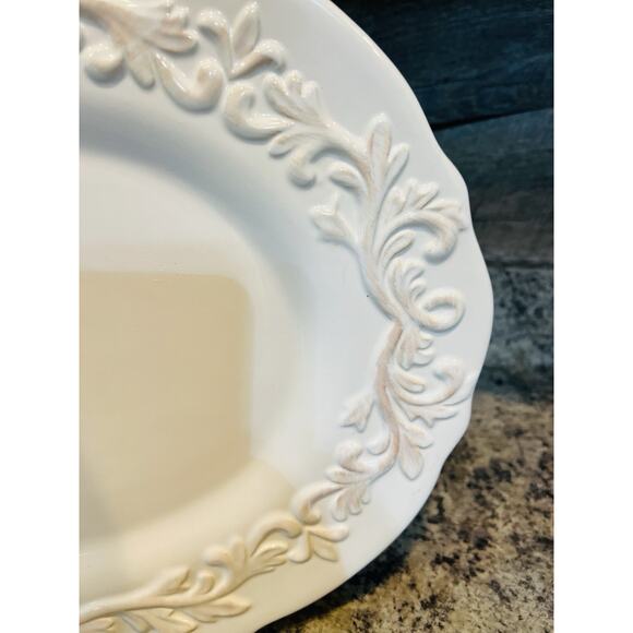 Vintage ND Exclusive Platter Raised Embossed Ivory Patterned China 16.5 X 13 - Picture 4 of 7